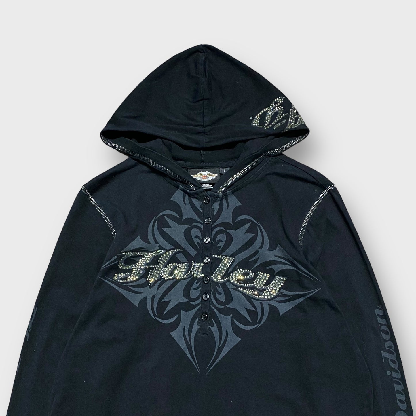 "Harley-Davidson" Tribal × bijou design henry neck hoodie