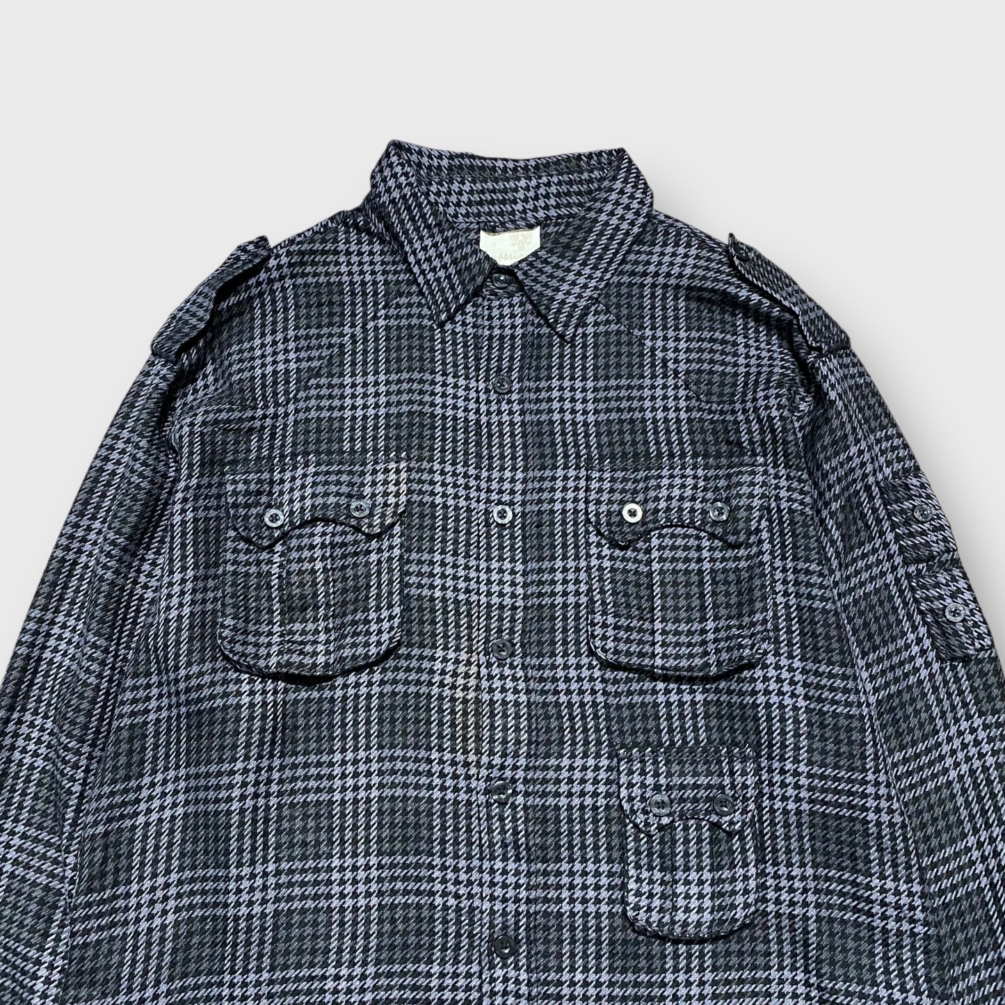 Houndstooth pattern multi pocket shirt jacket