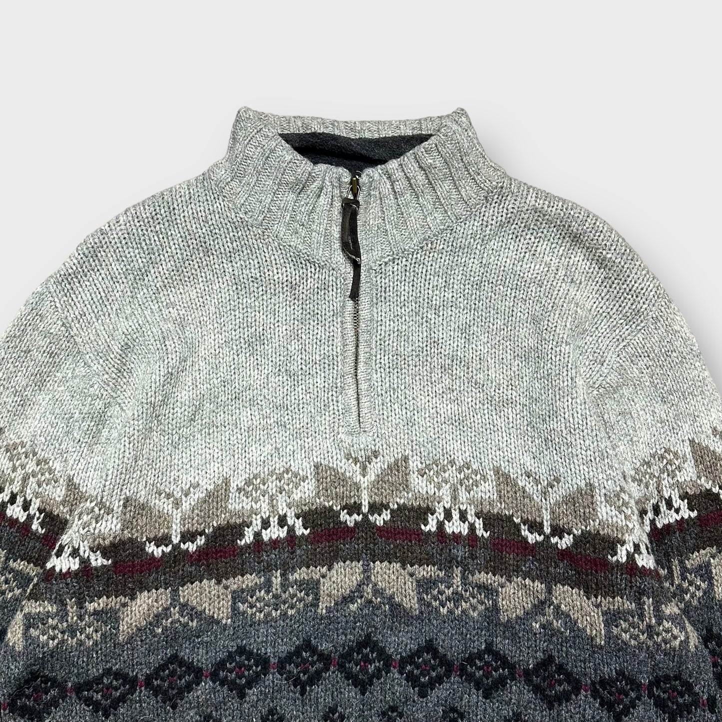 00's "Eddie Bauar" Nordic pattern half zip knit sweater
