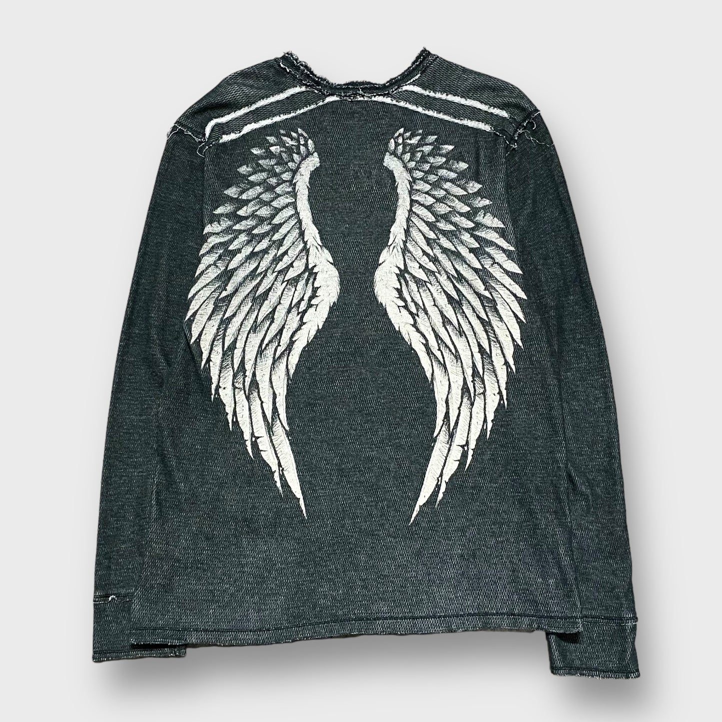 "Affliction" Wing design reversible thermal knit sweater