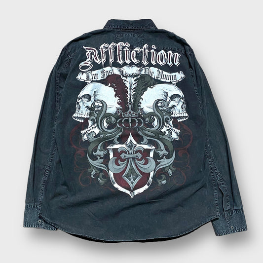 "AFFLICTION" Skull design western type shirt