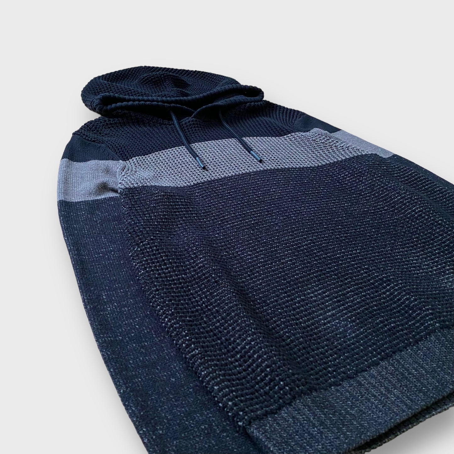 Border pattern thermal knit hoodie