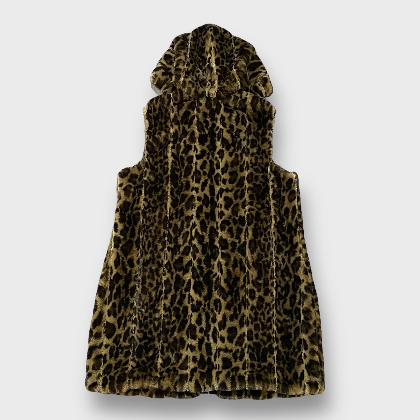 Leopard pattern hooded fur vest