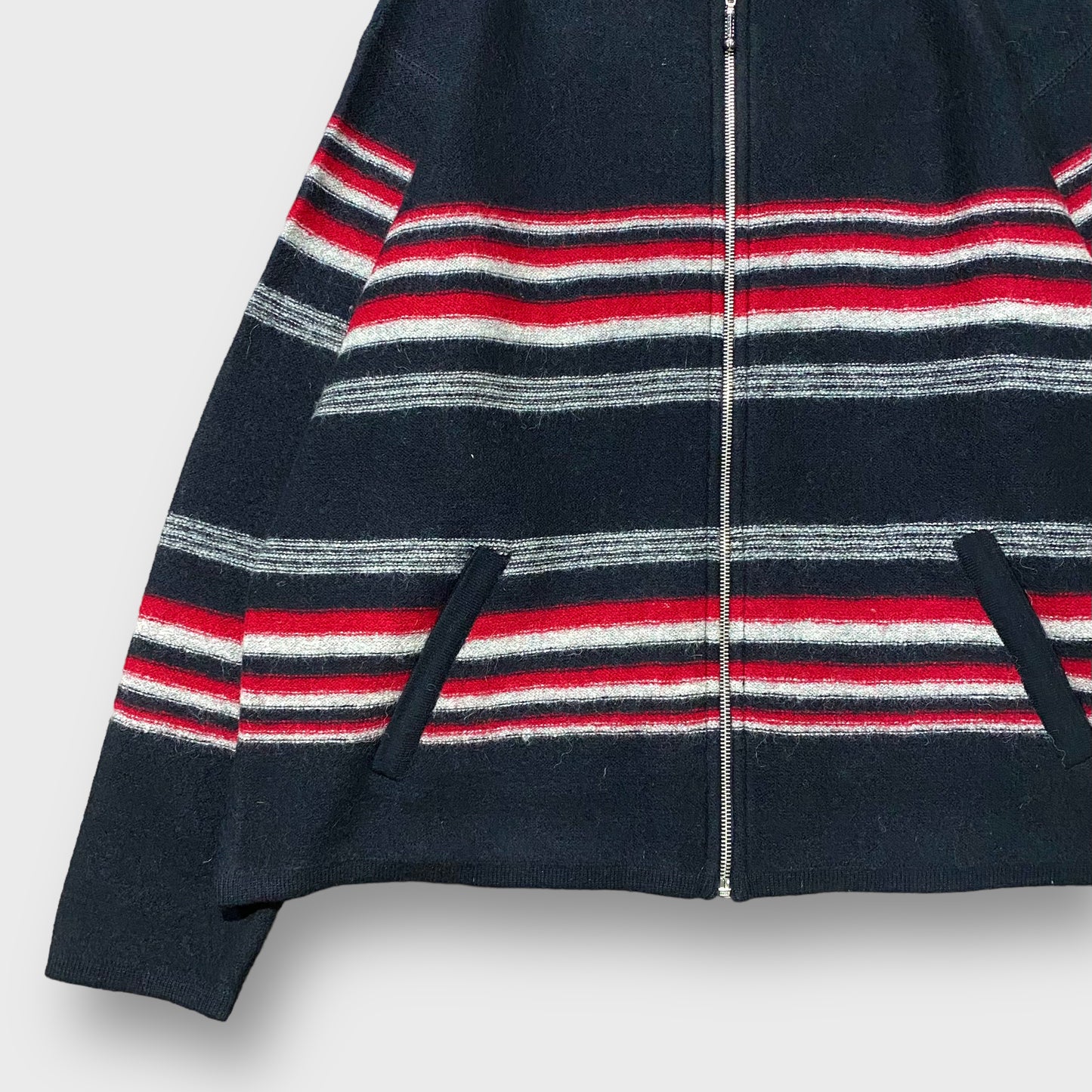 "FASHION BUG" Border pattern hooded wool jacket