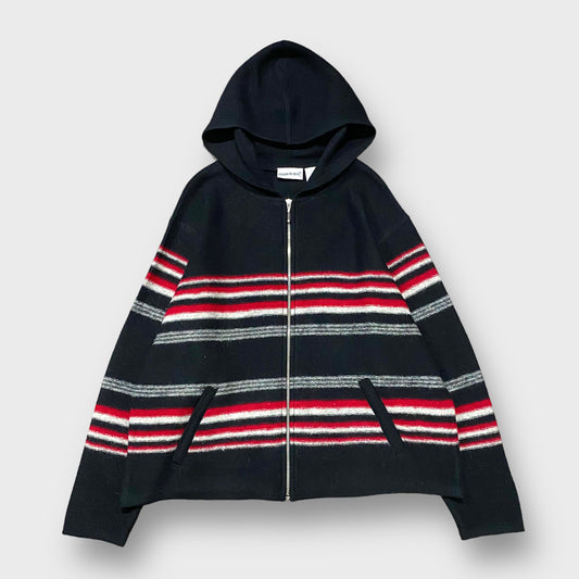 "FASHION BUG" Border pattern hooded wool jacket
