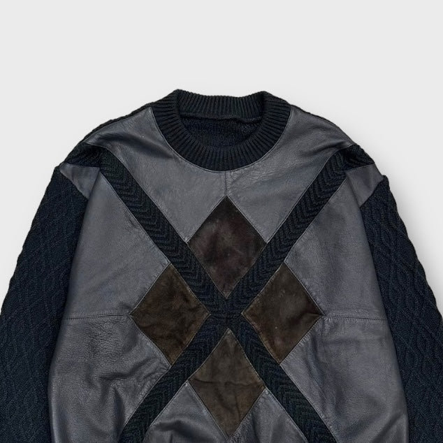 80’s-90’s Switching leather design knit