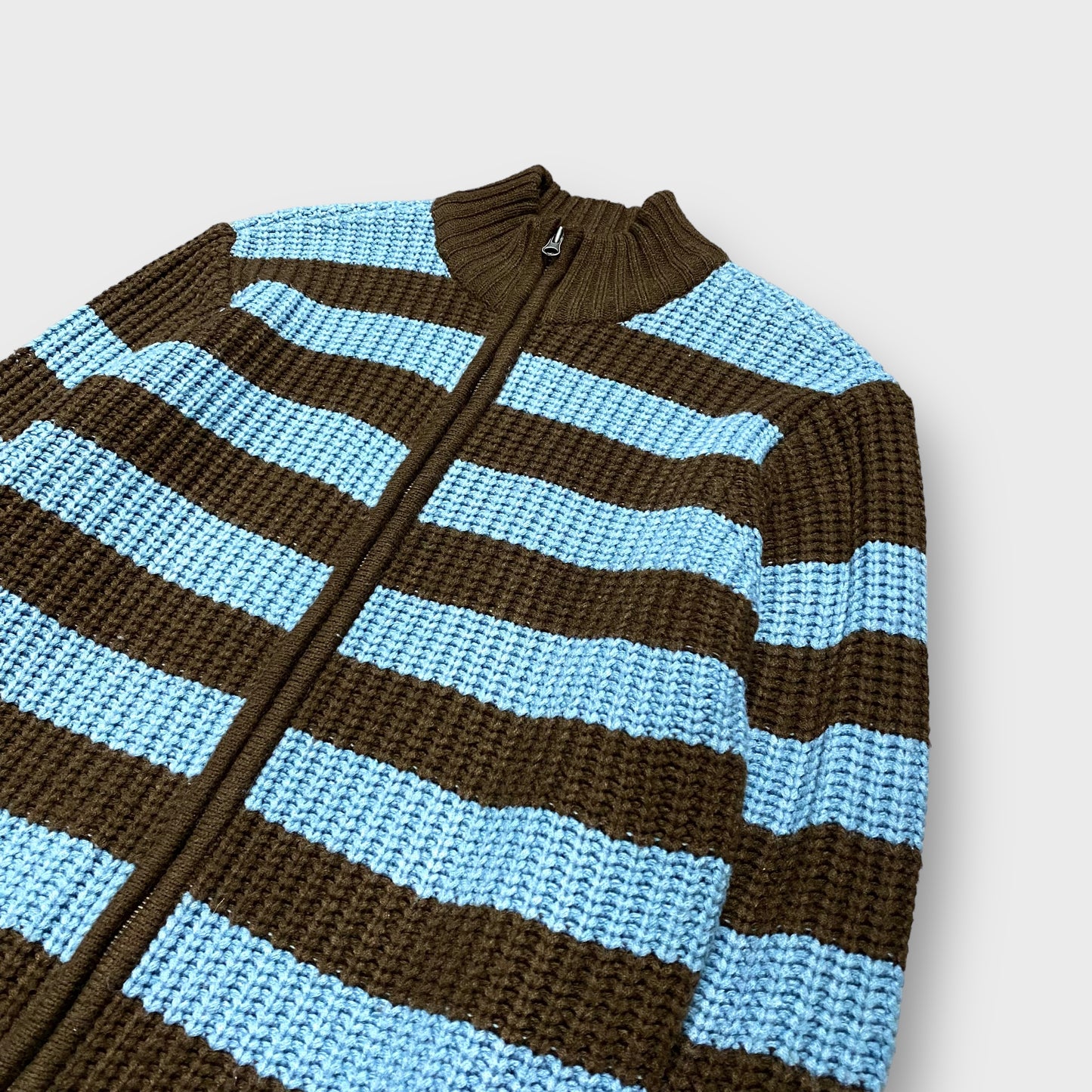 Border pattern full zip knit jacket