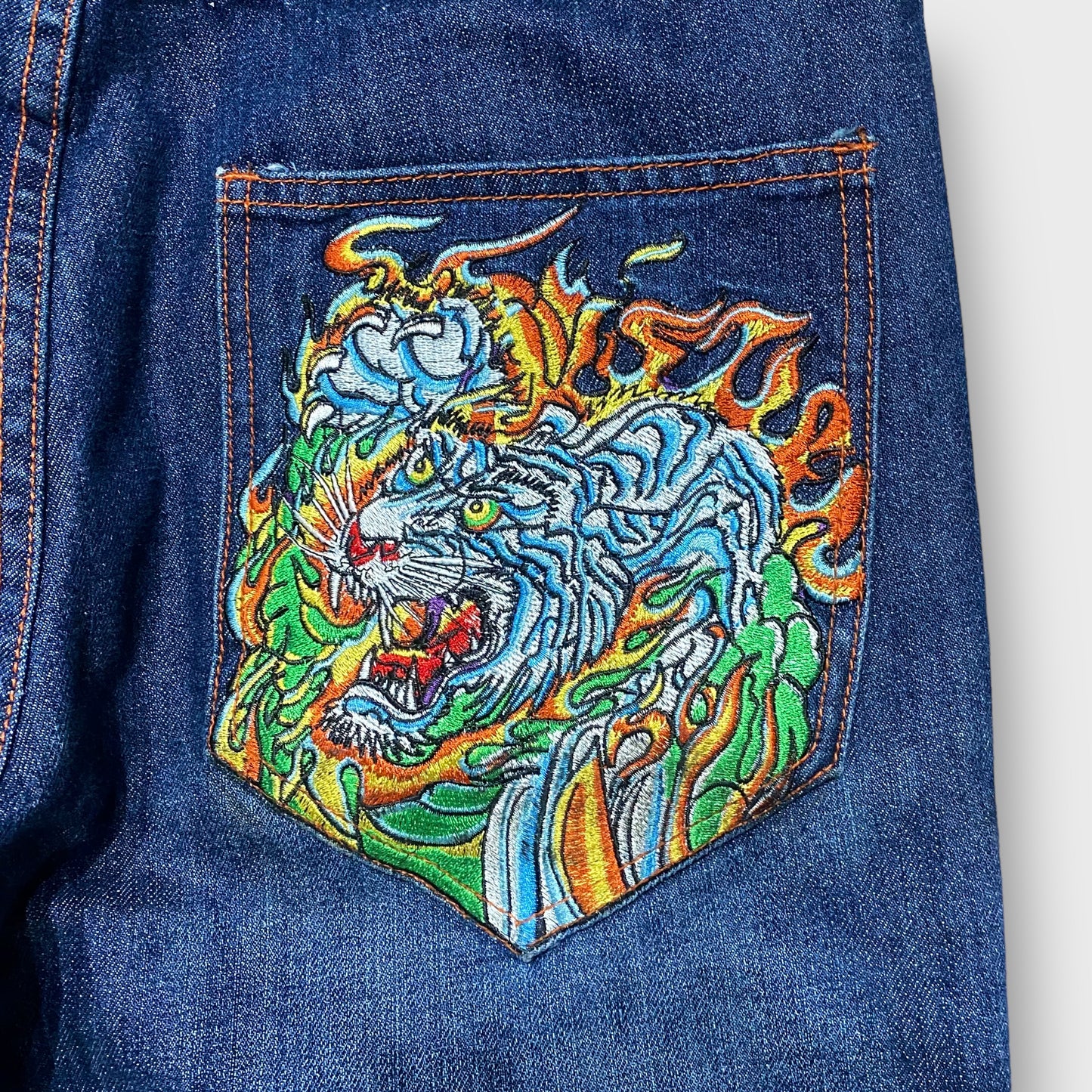 "Ed Hardy" Dragon embroidery denim pants