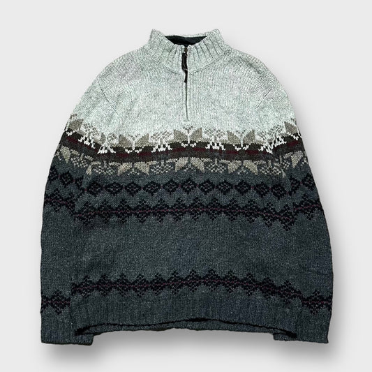 00's "Eddie Bauar" Nordic pattern half zip knit sweater