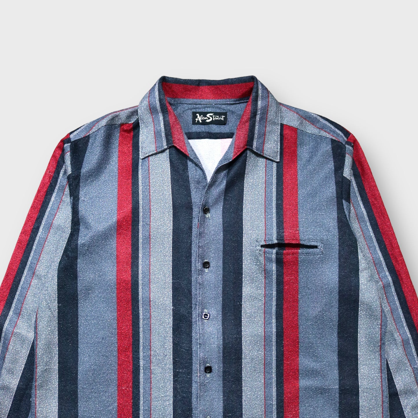 Stripe pattern open collar shirt