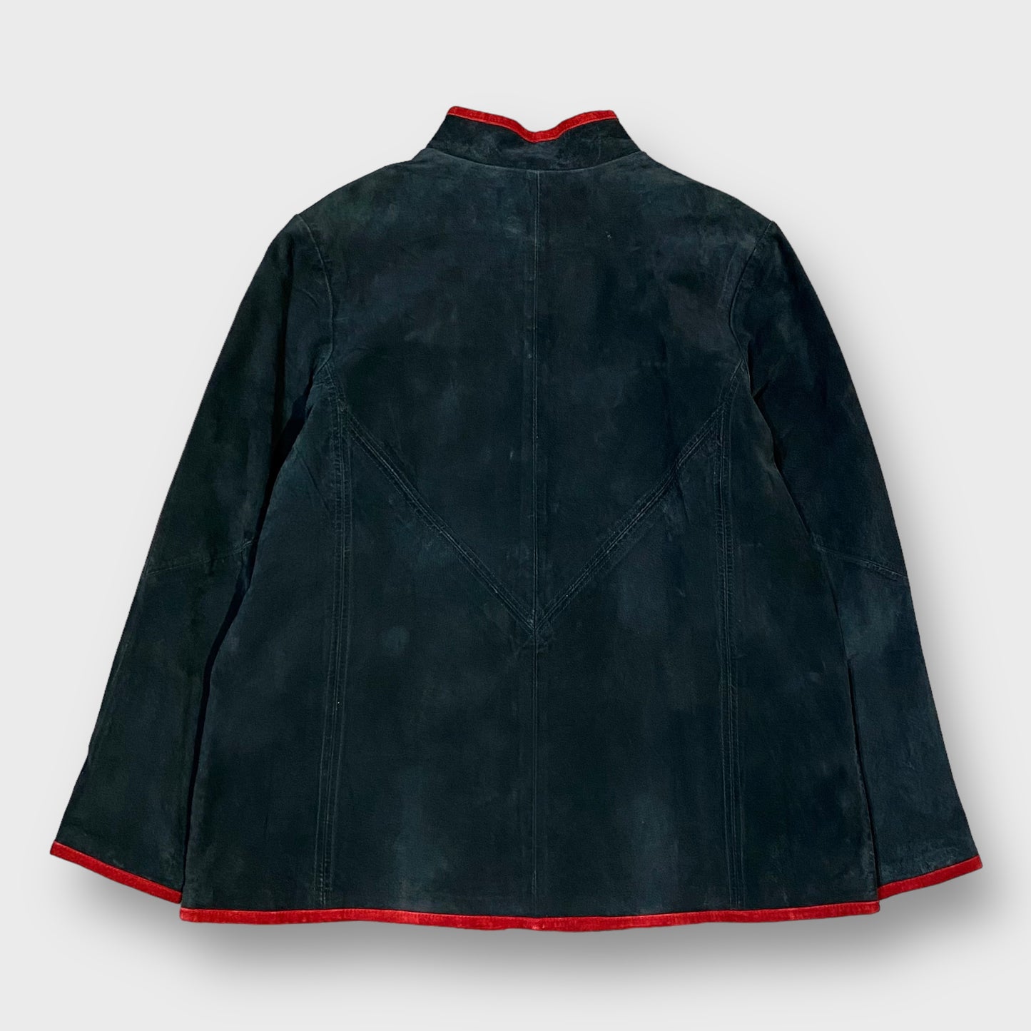 Leaf design suede leather china jacket